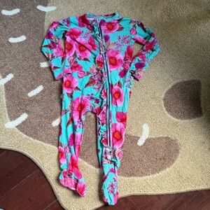Posh Peanut Floral Kids Footie Pajama - Pink and Blue